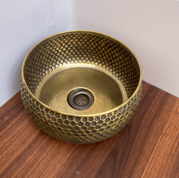14"x6" inch Modern Custom Made Brushed Brass bathroom sink, Vessel Copper Sink, Copper Drain Included / sink cell