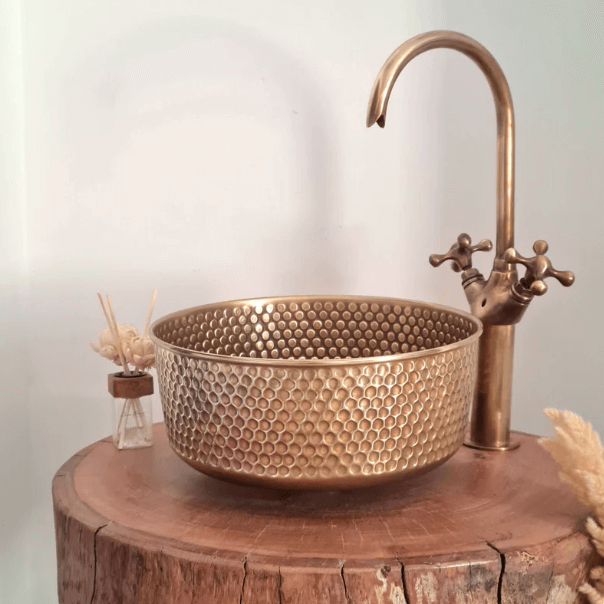 Mid-Century Modern Hammered Brushed Brass Sink - Luxury Bathroom Fixture / sink cell