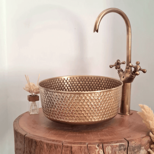 Mid-Century Modern Hammered Brushed Brass Sink - Luxury Bathroom Fixture / sink cell