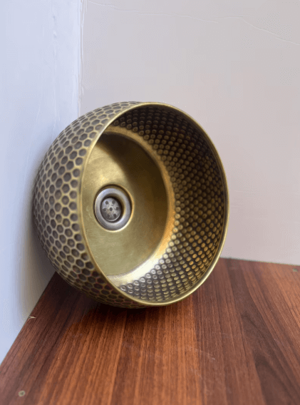 14"x6" inch Modern Custom Made Brushed Brass bathroom sink, Vessel Copper Sink, Copper Drain Included / sink cell