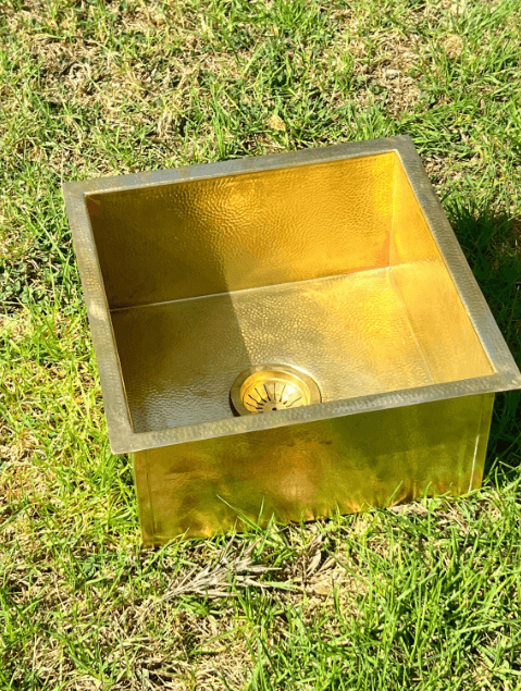 Rustic Hammered Brass Undermount Sink – Versatile for Kitchen, Bar, and Outdoor Spaces / square
