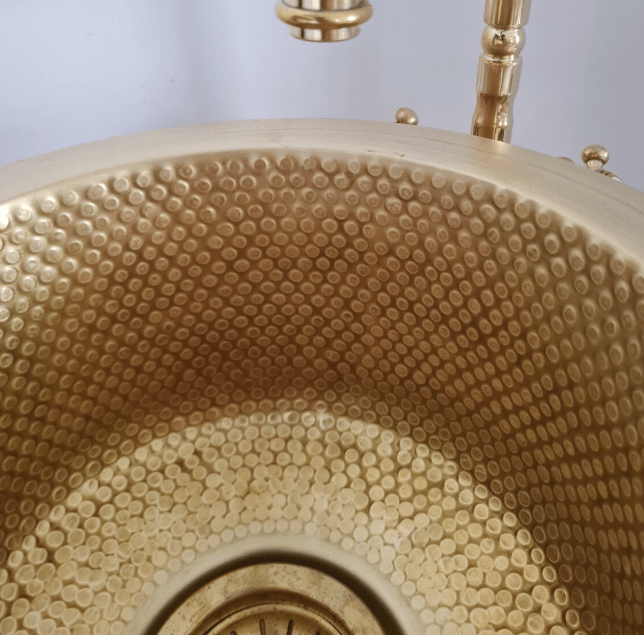 Custom Made 12" Brass Bar Sink & Brass Drain Basket - 12" Wet Area Bar Sink - Bee Hammered Brass Sink / sink cell