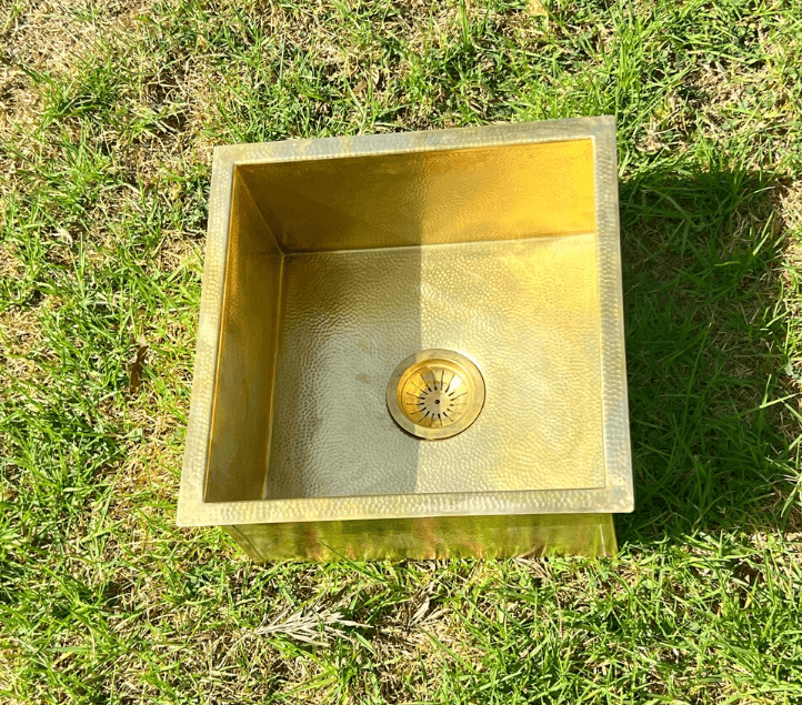 Rustic Hammered Brass Undermount Sink – Versatile for Kitchen, Bar, and Outdoor Spaces / square