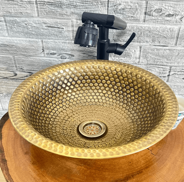 Engraved Vessel brass Bathroom Sink With Antique Design, Hand Hammered Vessel, / sink cell