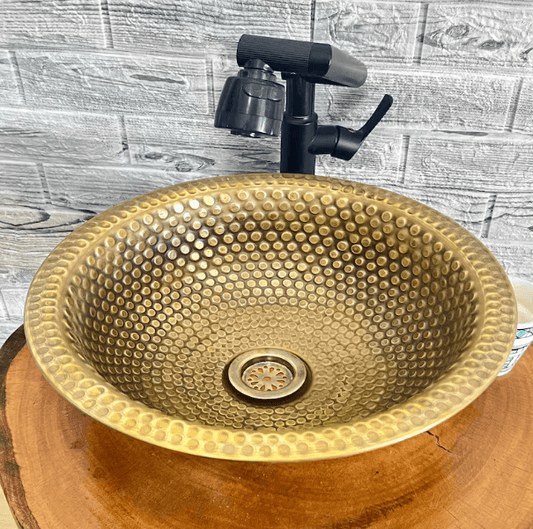 Engraved Vessel brass Bathroom Sink With Antique Design, Hand Hammered Vessel, / sink cell