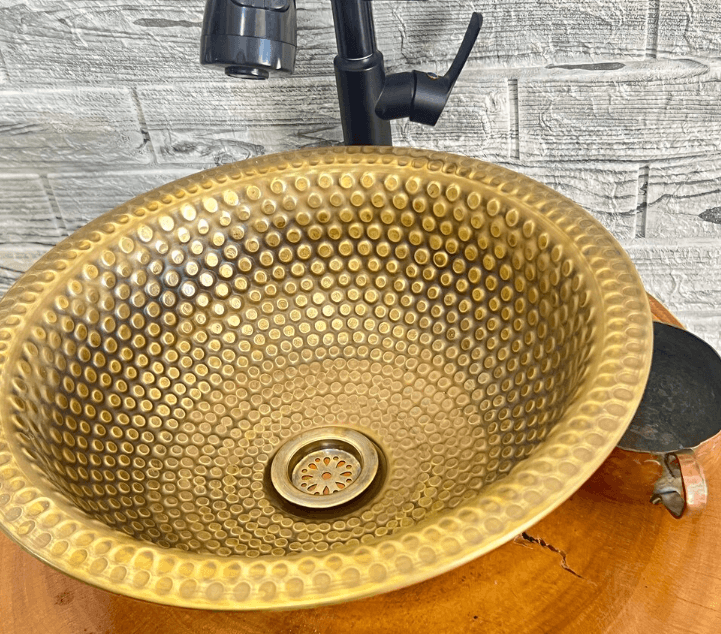 Engraved Vessel brass Bathroom Sink With Antique Design, Hand Hammered Vessel, / sink cell