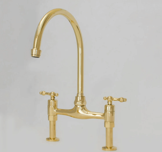 vintage 8" unlacquered brass bridge faucet, kitchen sink faucet, lever handles / FAUCET