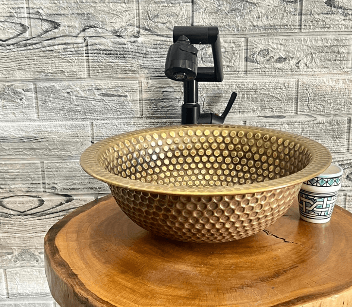 Engraved Vessel brass Bathroom Sink With Antique Design, Hand Hammered Vessel, / sink cell