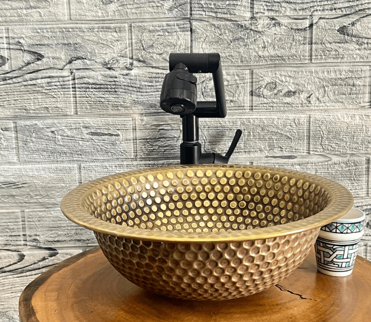 Engraved Vessel brass Bathroom Sink With Antique Design, Hand Hammered Vessel, / sink cell