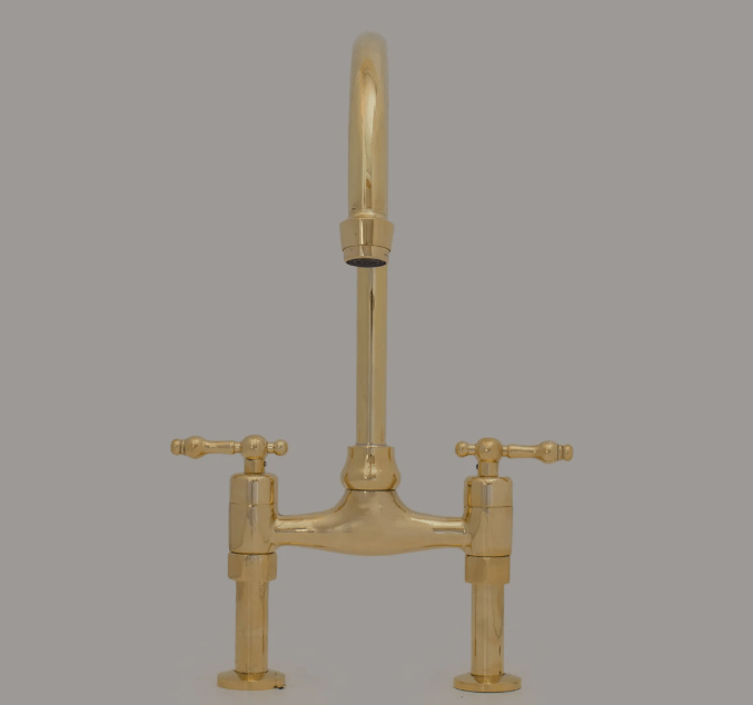 vintage 8" unlacquered brass bridge faucet, kitchen sink faucet, lever handles / FAUCET