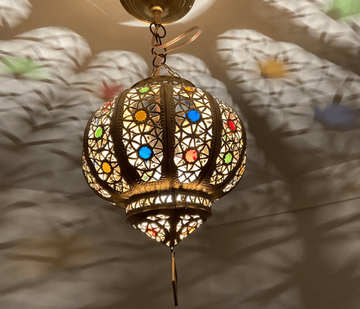 Small Moroccan ceiling light with glass, Moroccan hanging lantern, small Moroccan chandelier, brass ceiling light / COLORED CHANDELIERS