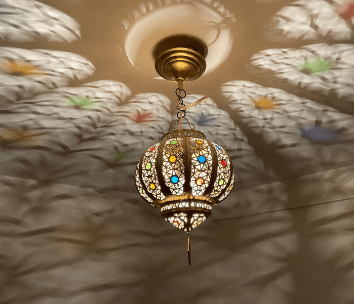 Small Moroccan ceiling light with glass, Moroccan hanging lantern, small Moroccan chandelier, brass ceiling light / COLORED CHANDELIERS