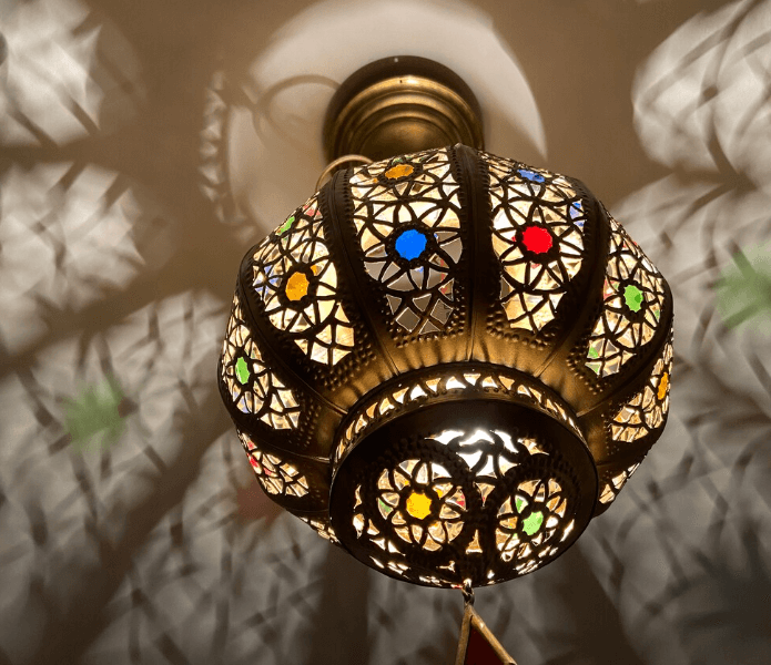 Small Moroccan ceiling light with glass, Moroccan hanging lantern, small Moroccan chandelier, brass ceiling light / COLORED CHANDELIERS