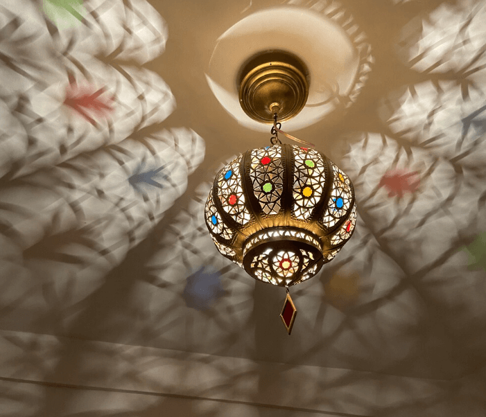 Small Moroccan ceiling light with glass, Moroccan hanging lantern, small Moroccan chandelier, brass ceiling light / COLORED CHANDELIERS
