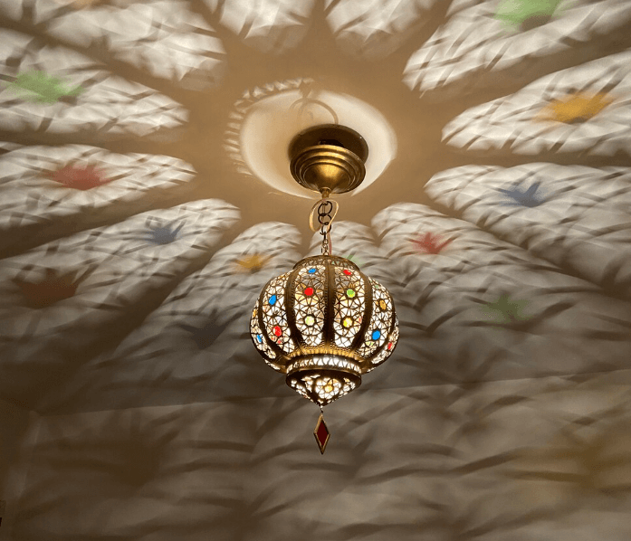 Small Moroccan ceiling light with glass, Moroccan hanging lantern, small Moroccan chandelier, brass ceiling light / COLORED CHANDELIERS
