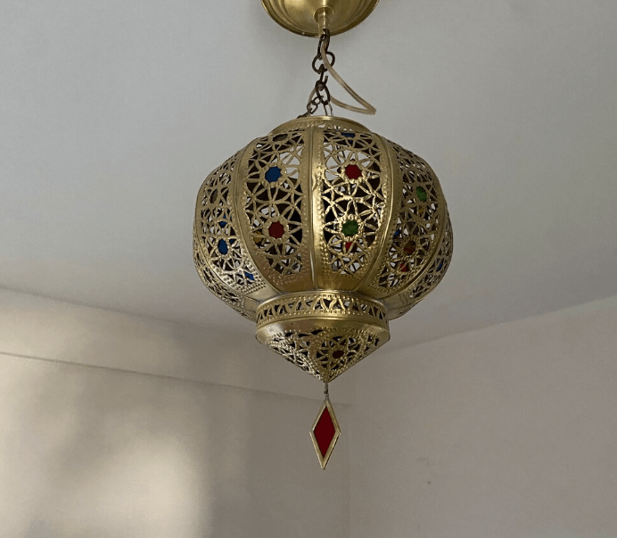 Small Moroccan ceiling light with glass, Moroccan hanging lantern, small Moroccan chandelier, brass ceiling light / COLORED CHANDELIERS