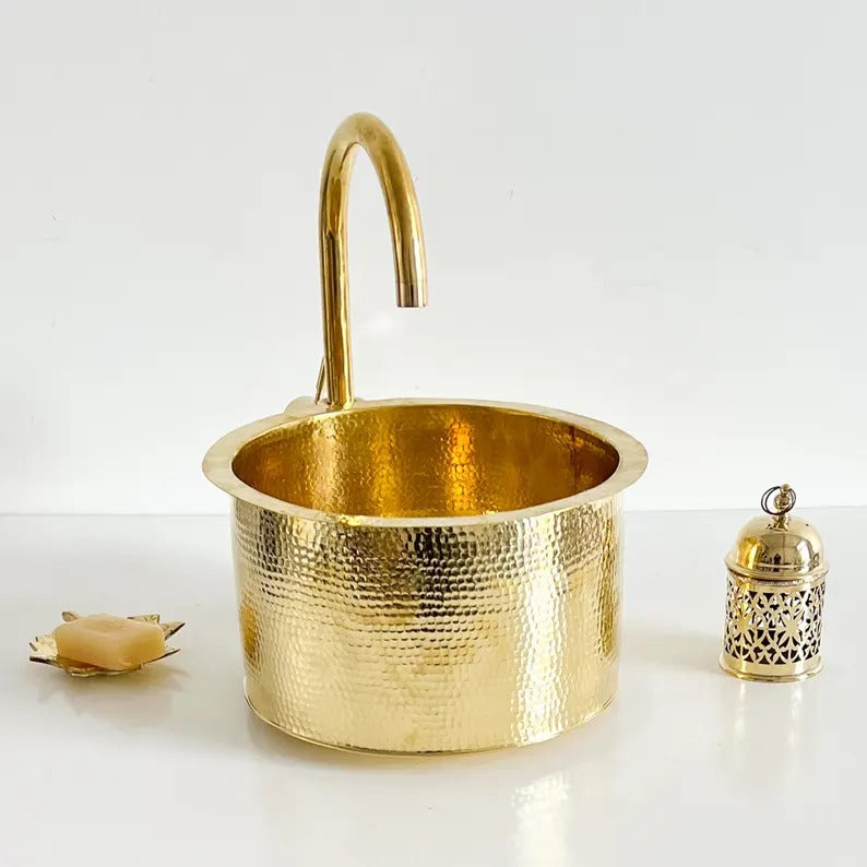 Single Bar Brass Sink for your Bathroom, Brass Handmade Moroccan Sink, Over counter Bathroom Sink,