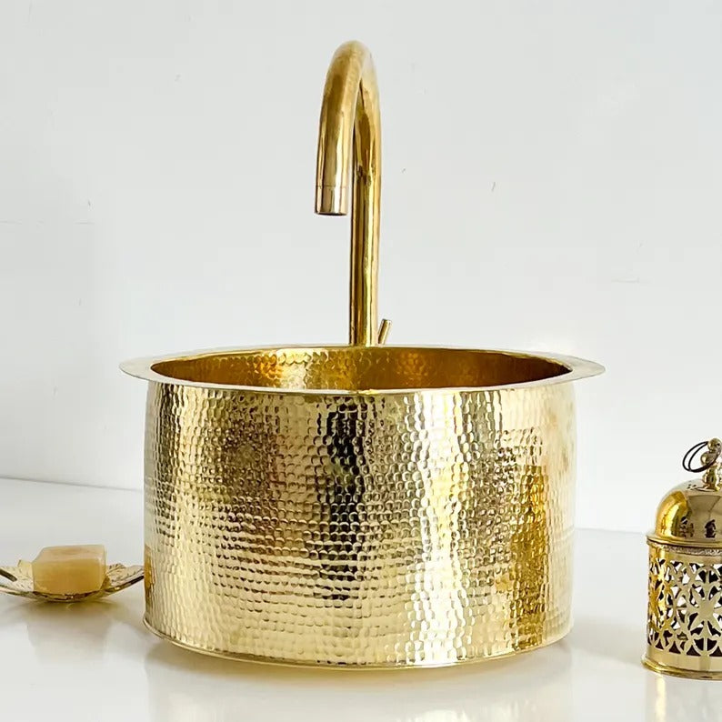 Single Bar Brass Sink for your Bathroom, Brass Handmade Moroccan Sink, Over counter Bathroom Sink,