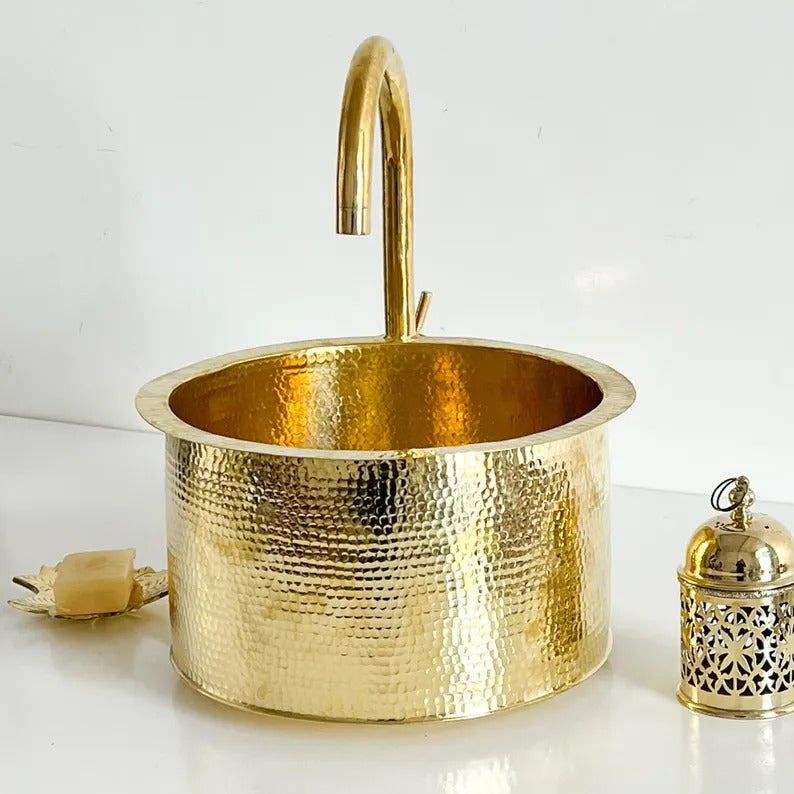 Single Bar Brass Sink for your Bathroom, Brass Handmade Moroccan Sink, Over counter Bathroom Sink,