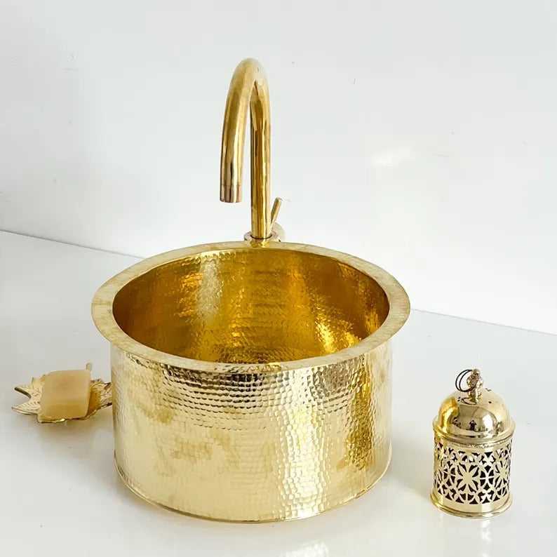 Single Bar Brass Sink for your Bathroom, Brass Handmade Moroccan Sink, Over counter Bathroom Sink,