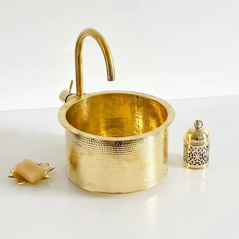 Single Bar Brass Sink for your Bathroom, Brass Handmade Moroccan Sink, Over counter Bathroom Sink,