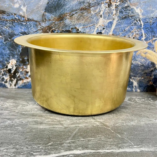 Hand-Hammered Unlacquered Brass Round Bar Sink with Drain – Handmade Solid Brass Basin - Round Drop In Farmhouse Vessel Sink