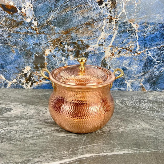 Copper Stock Pots with Lid - Handmade & Hammered Copper Cooking Pot - Polished Finish Copper Cookware - Large Copper Kitchen Pot