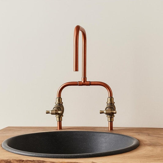 Handmade Copper & Brass Faucet – Handmade Wall Mount or Countertop Mixer Tap – Vintage Rustic Farmhouse Kitchen and Bathroom Sink