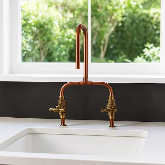 Handmade Copper & Brass Faucet – Handmade Wall Mount or Countertop Mixer Tap – Vintage Rustic Farmhouse Kitchen and Bathroom Sink