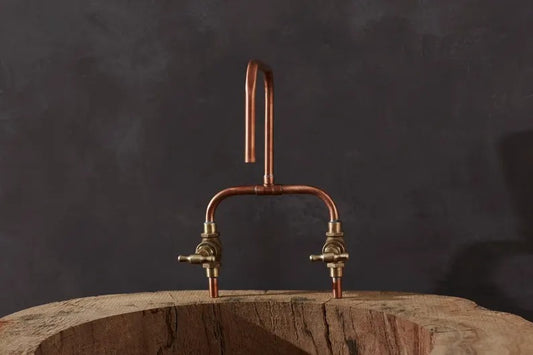 Pure Copper Deck Mount Faucet – Handmade Copper Pipe Tap with Solid Brass Valves, Handmade Farmhouse Kitchen Sink Mixer, Custom Sizes