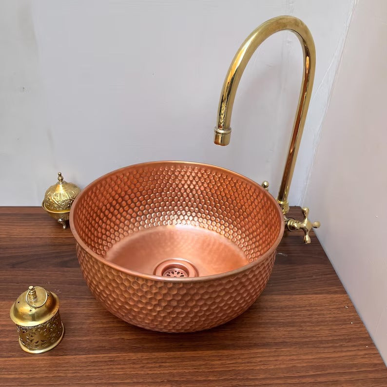 Brushed Copper Bathroom Sink – Modern Countertop Vessel Basin