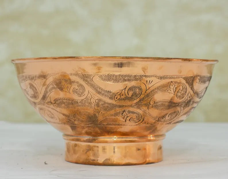 Engraved Compact Vessel Sink, Copper Bowl Sink, Copper Washbasin, Bathroom Basin Sink